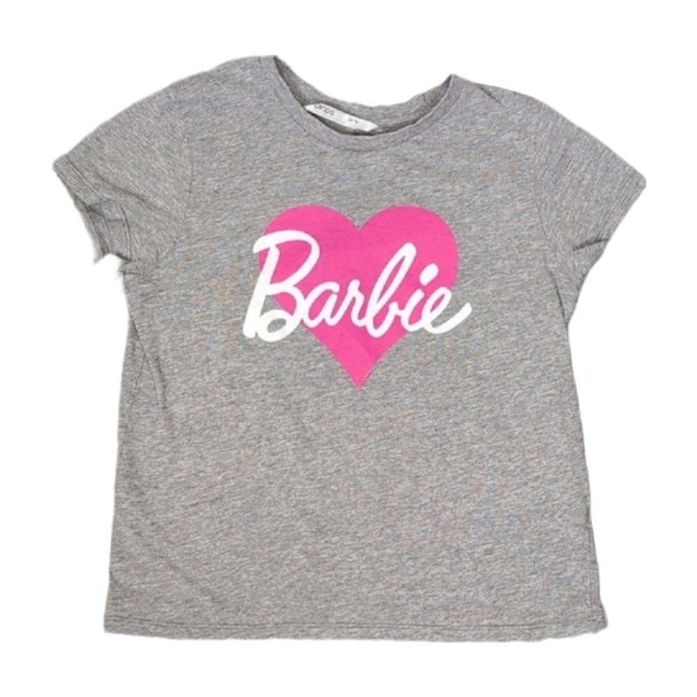 Urban Kids Barbie TShirt Short Sleeve Girls Medium 10 12 Gray Pink Heart
